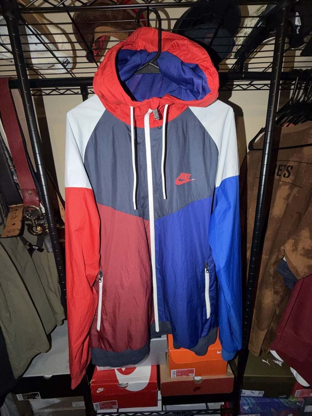 Nike Windrunner Hooded Jacket Size XXL Red Blue White Colorblock
